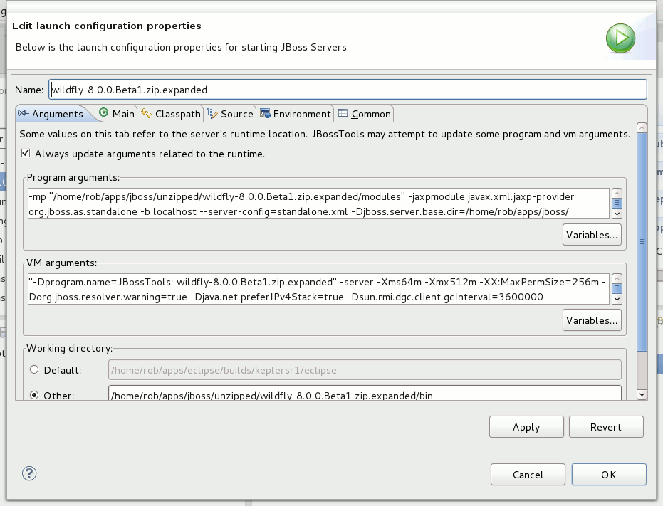 Screenshot showing customizing launch commands for local or remote launch